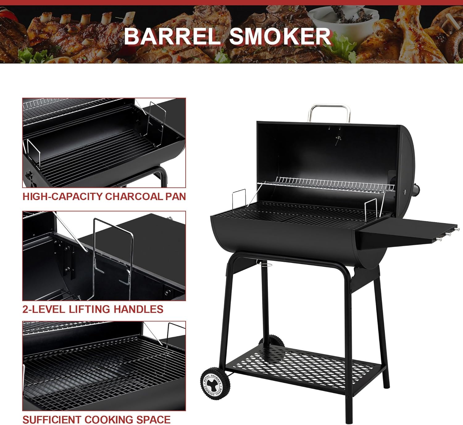 Royal Gourmet CC1830 30 Inch Barrel Charcoal Grill with Warming Rack Outdoor BBQ Grill wourant