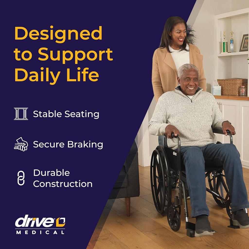 Drive Medical Silver Sport 1 Folding Transport Wheelchair - Lightweight Mobility Support