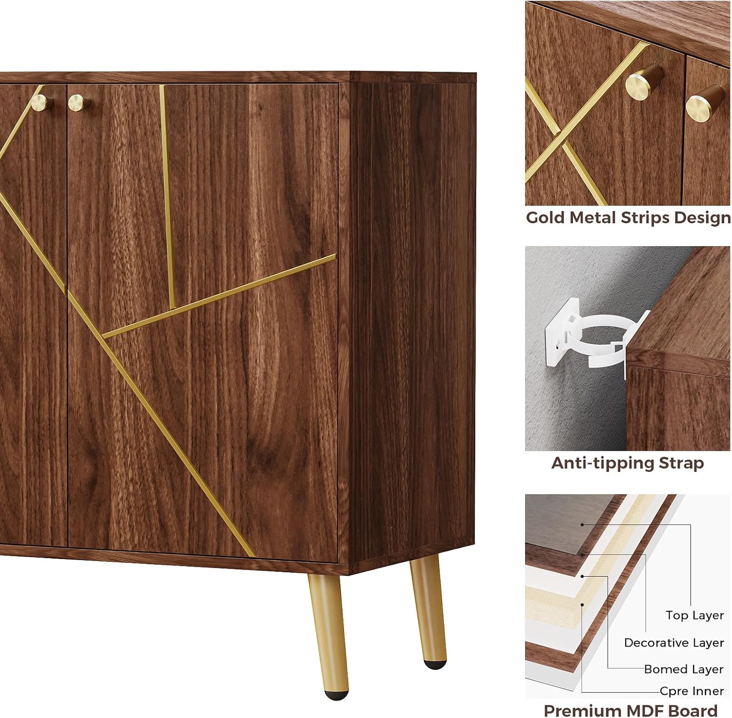 Free Standing Cabinet Black Wood for Living Room, Bedroom, Dining Room, Hallway, Entryway wourant
