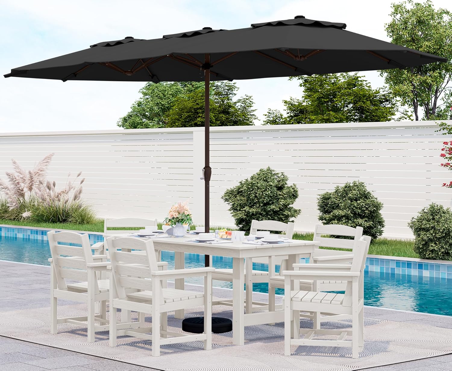 Outdoor HDPE Dining Table Set, 7-Piece Outdoor Dining Table Sets with Umbrella Hole Cut-Out Table and 6 Chairs wourant