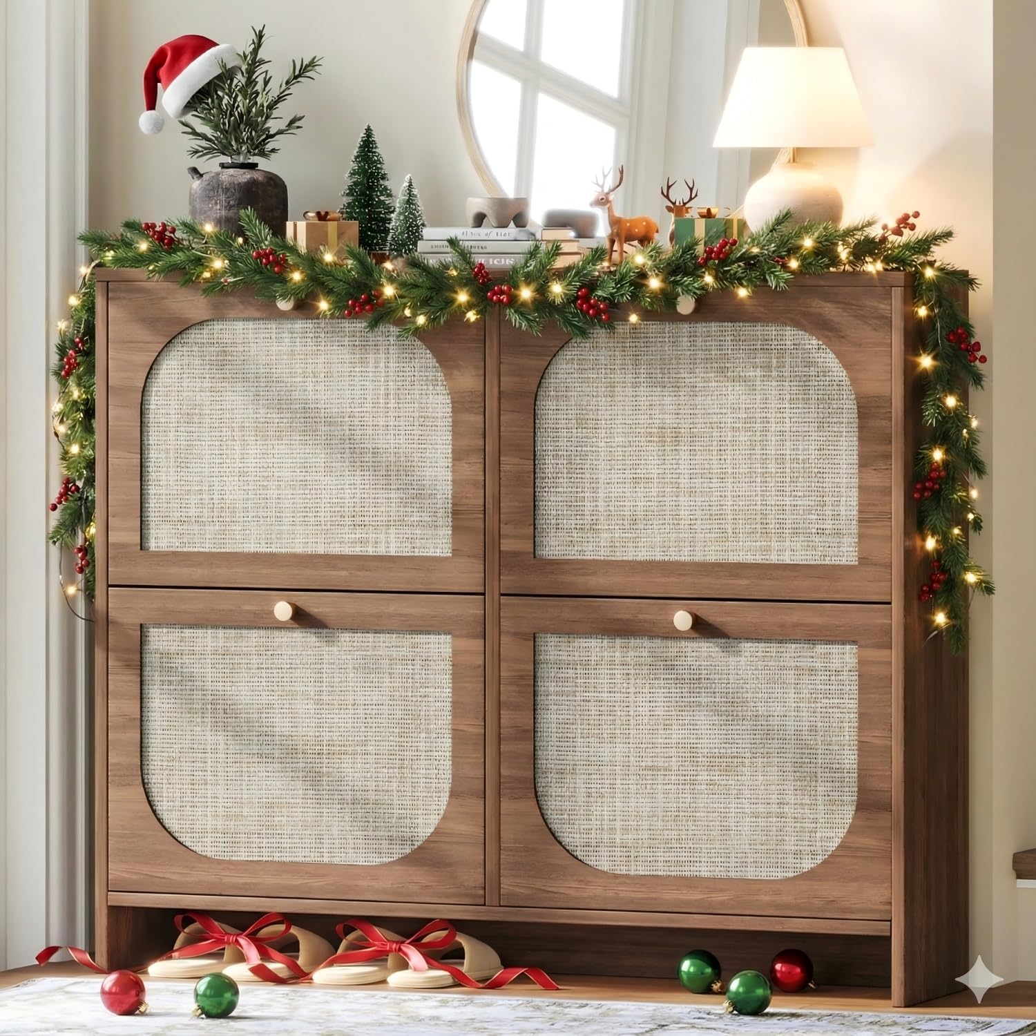 Nicetree Freestanding Ultra Slim Arched Rattan Accent Shoe Storage  Modern Rustic Shoe Rack wourant