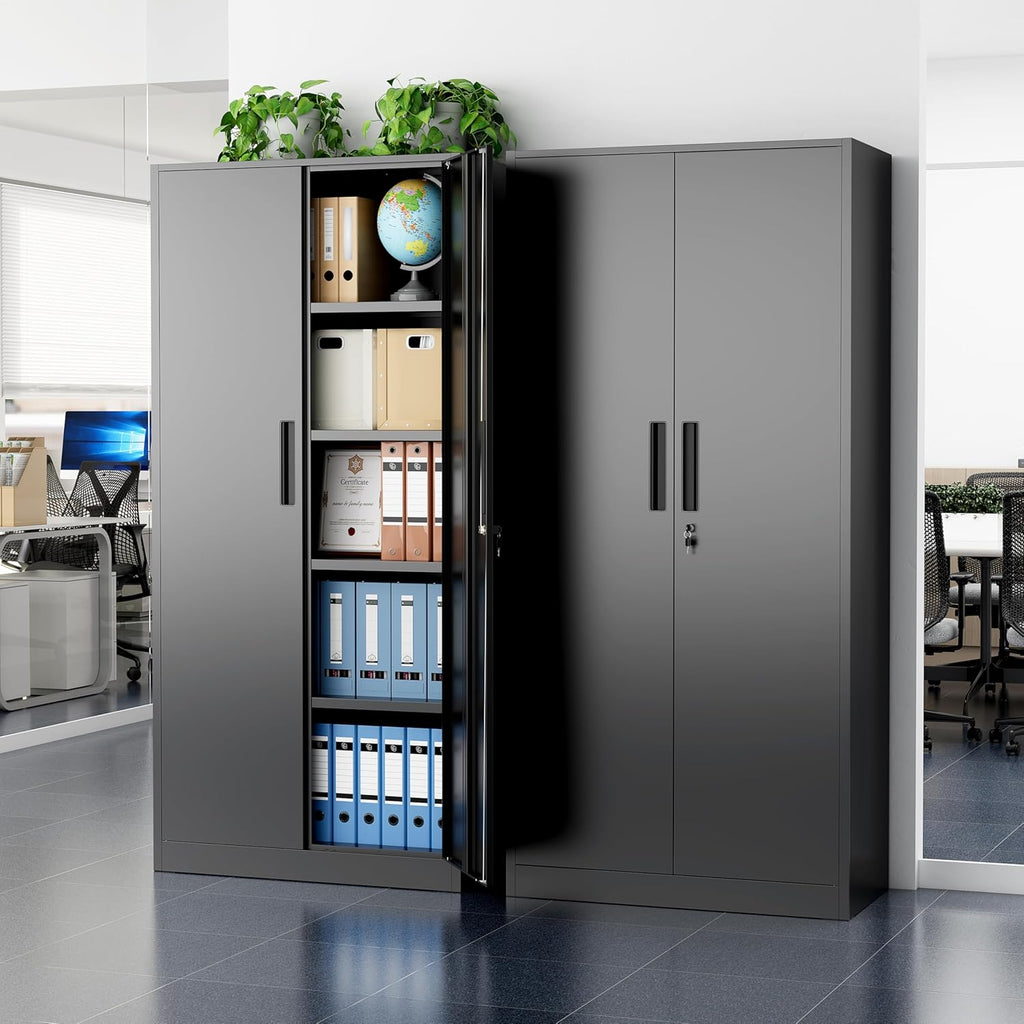 Greenvelly Metal Storage Cabinet, 72" Black Locking Metal Cabinet with 2 Doors and 4 Adjustable Shelves, Lockable Garage Storage Cabinets for Home Office, Garage, Kitchen, Living Room wourant