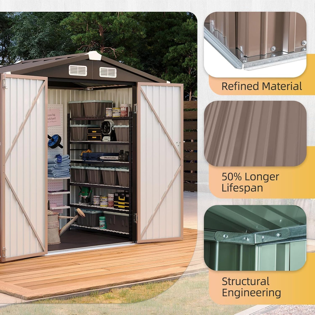 Aoxun 7.4x5.3FT Shed with Floor Galvanized Steel Outdoor Storage Shed Metal Garden Shed wourant