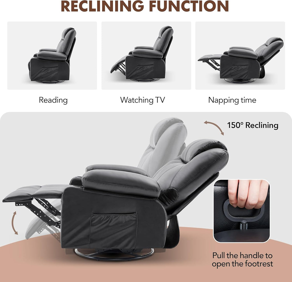 Large Swivel Rocking Recliner with Heating and Massage Function, 360 Degree Swivel Rocking Single Sofa wourant