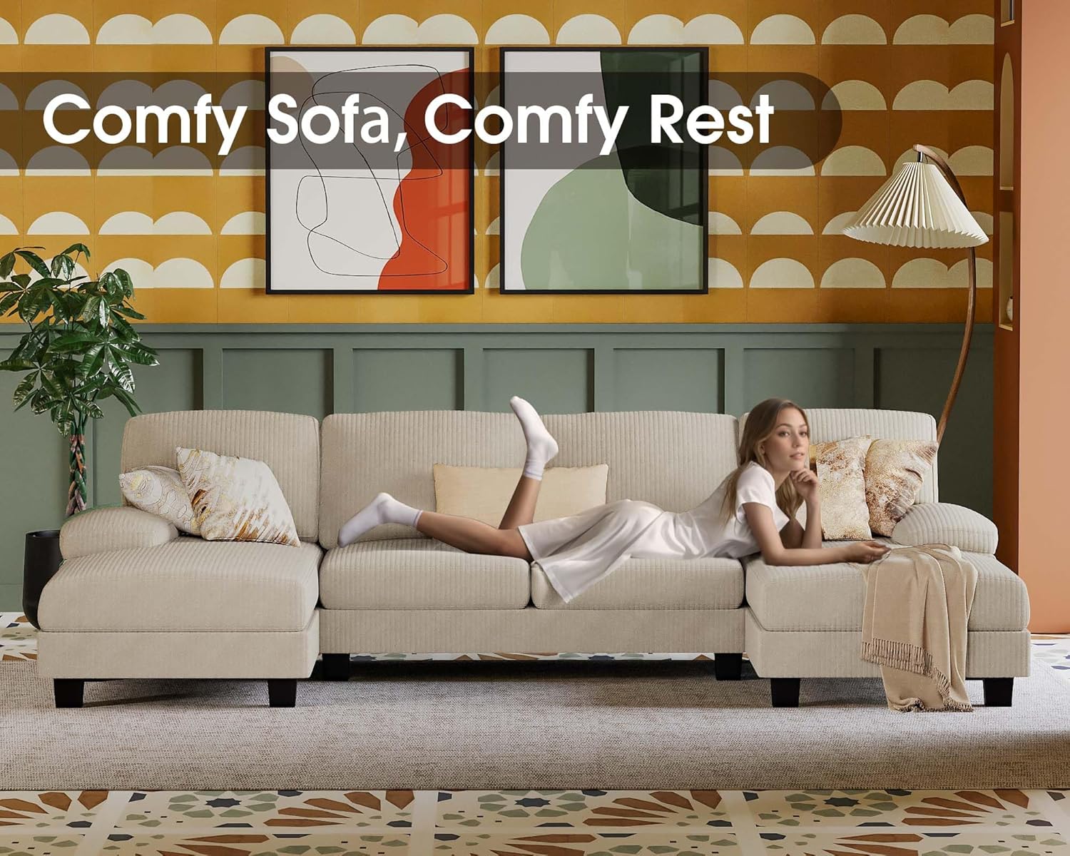 Furmax Sectional Couches for Living Room U-Shaped Sofa Couch Linen Fabric 4 Seat Sofa Set wourant