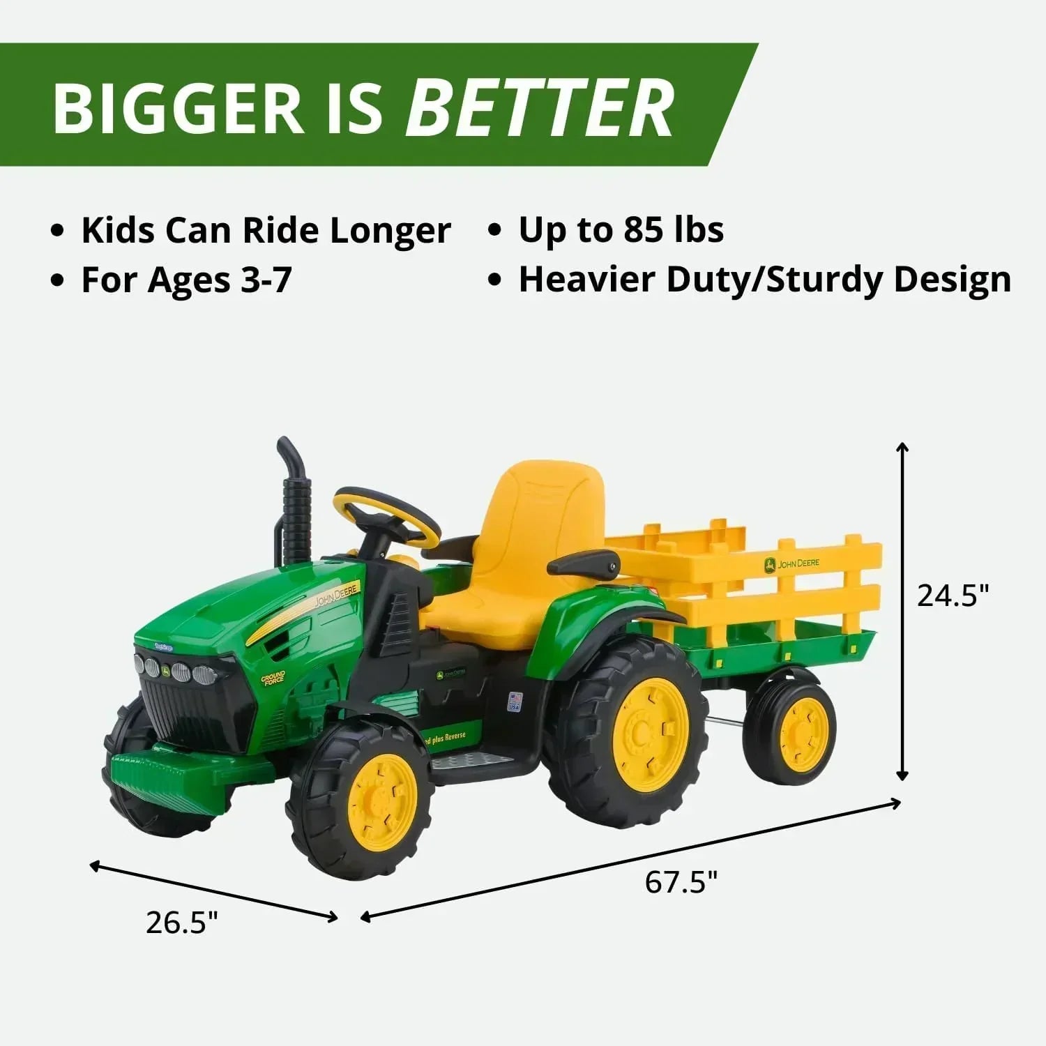 Peg Perego John Deere Ground Force Tractor with Trailer 12 Volt Ride on wourant