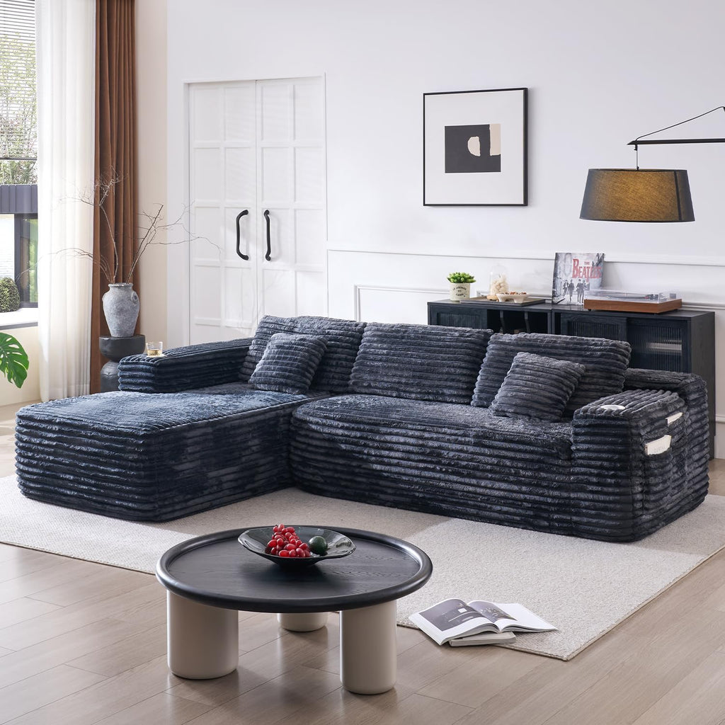 Cloud Sectional Couch with L-Shape Chaise, Modern Modular Sofa with Deep Seat, Built-in Cup Holder & Storage Pocket for Living Room Bedroom, No Assembly Required (Dark Gray, Left Sitting Chaise) wourant