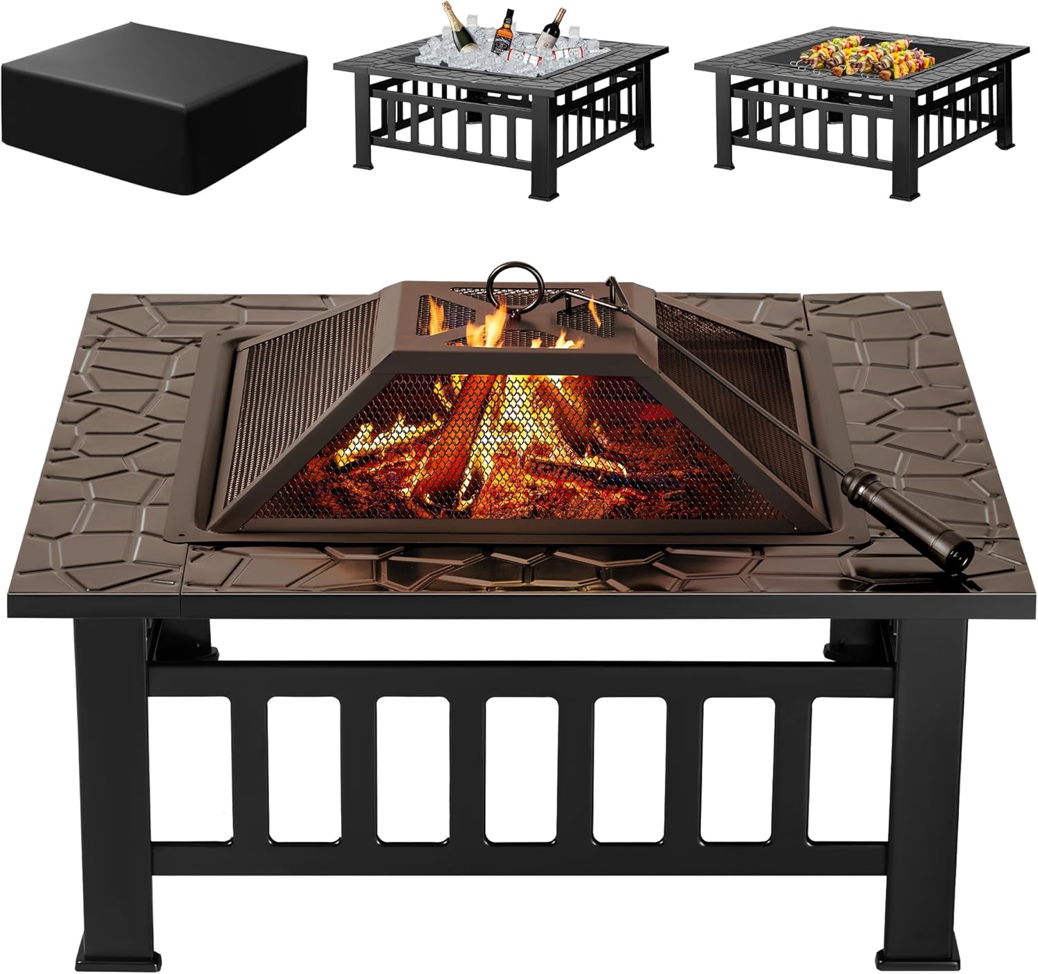 Devoko Outdoor Fire Pit, 32 Inch Firepit Table Metal Outdoor Fireplaces with Waterproof Cover for Outside Patio Camping wourant