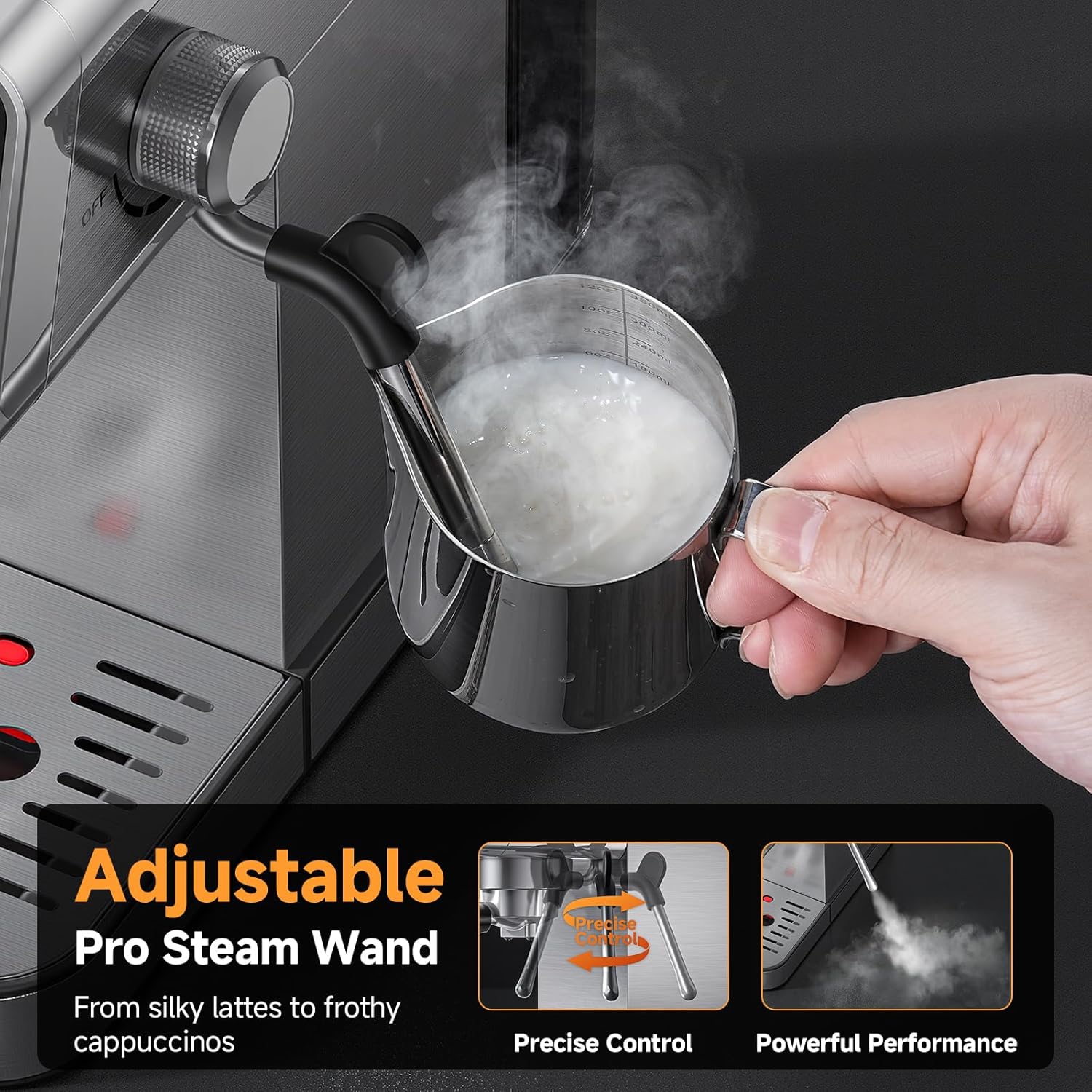 20 Bar Espresso Coffee Machine with LED Touch Screen, Espresso Maker with Self-Cleaning Function & Milk Frother, Compact Cappuccino & Latte Maker for Home and Office woonhhop