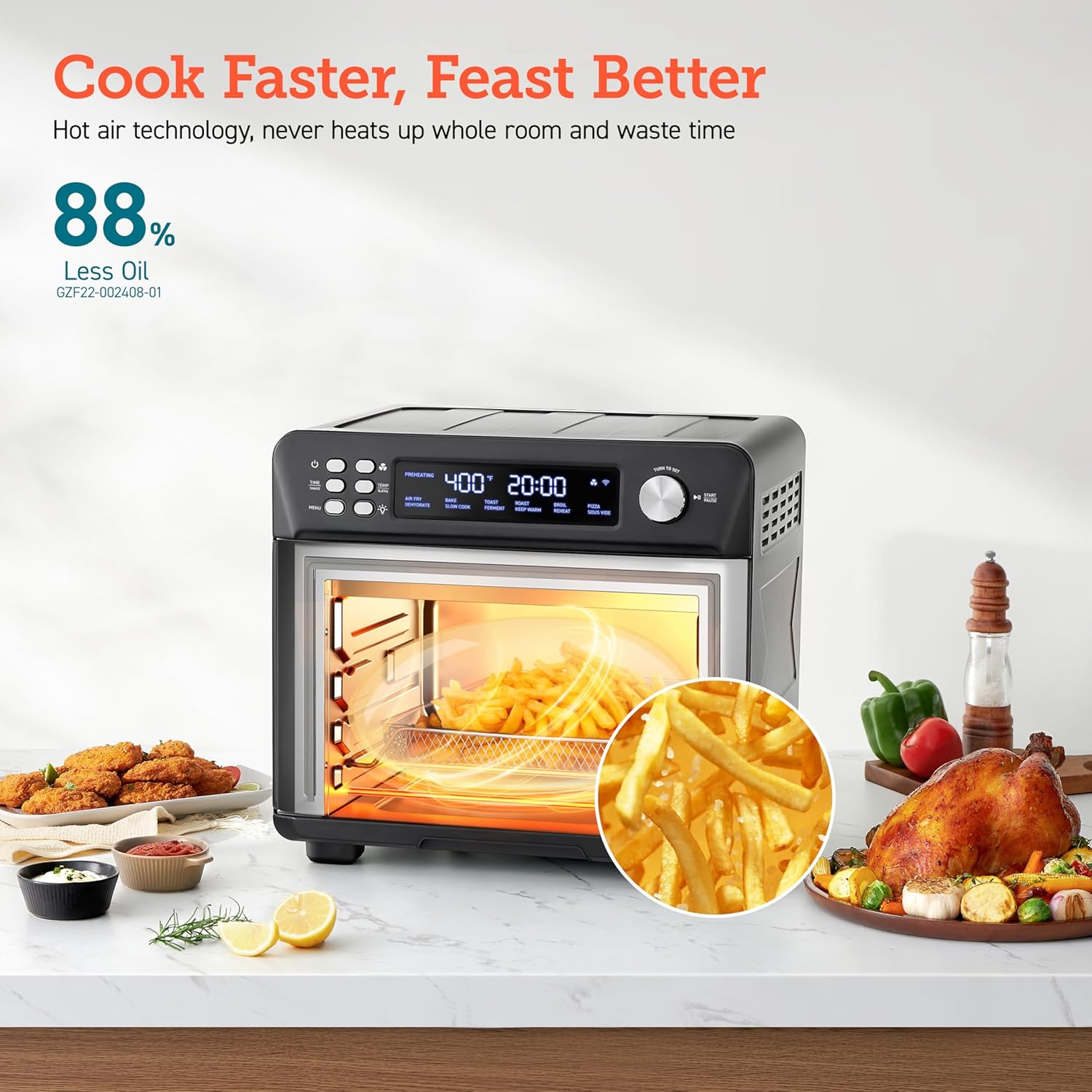 COSORI Smart 12-in-1 Air Fryer Toaster Oven Combo, Airfryer Convection Oven Countertop, Bake, Roast, Reheat, Broiler, Dehydrate, 75 Recipes & 3 Accessories, 26QT, Silver-Stainless Steel wourant