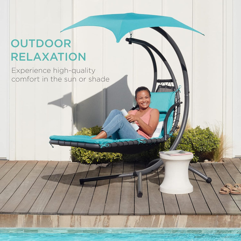 Best Choice Products Outdoor Hanging Curved Steel Chaise Lounge Chair Swing w/Built-in Pillow and Removable Canopy - Teal wourant