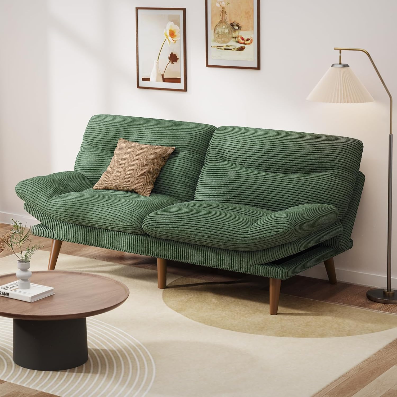 Convertible Futon Sofa Bed, 66 Inch Corduroy Futon Sofa Recliner Sofa Bed for Small Spaces, Playrooms or Offices wourant