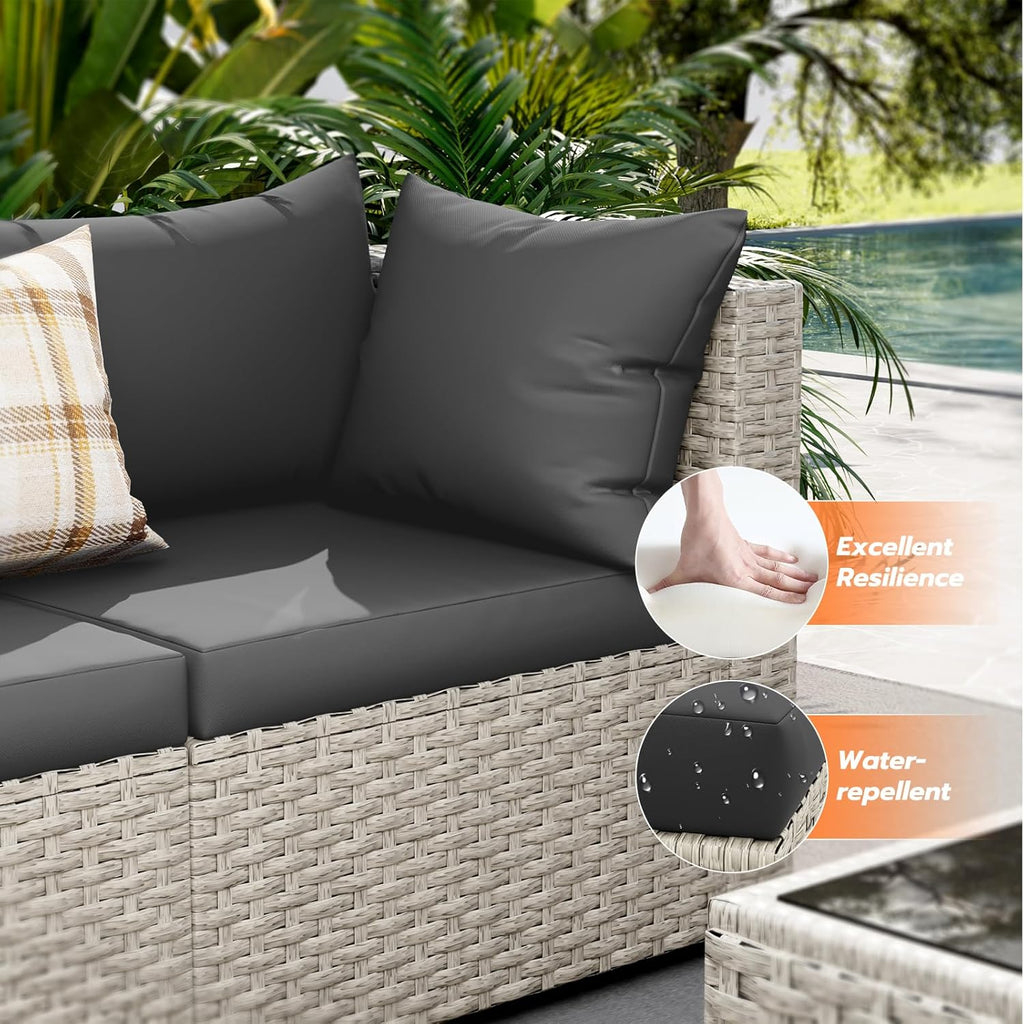 UDPATIO Outdoor Patio Furniture Set, 7-Piece PE Wicker Sectional Sofa with Tea Table, Outdoor Conversation Set for Patio, Garden, Backyard Green wourant