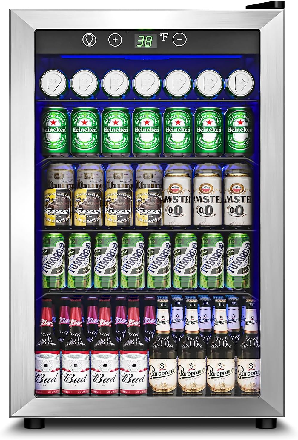 Beverage Refrigerator Cooler - 126 Can Mini Fridge Glass Door for Drinks Soda Beer Wine - Small Refrigerator for Office Bedroom Home Bar, 4 Adjustable Shelves, 3.2 Cu.Ft, Silver wourant