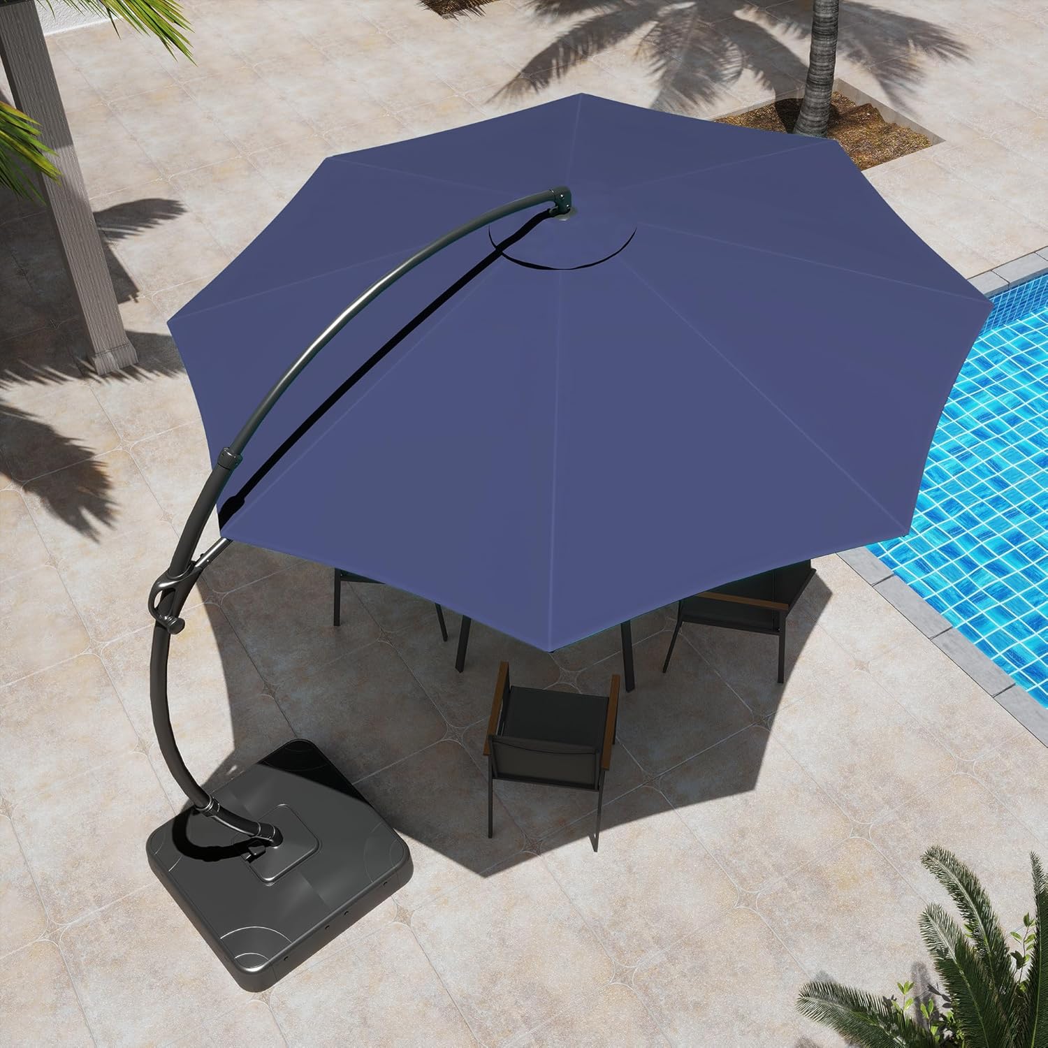LAUSAINT HOME Outdoor Patio Umbrella with Base included, 11 FT Deluxe Curvy Cantilever Umbrella Heavy Duty Offset Hanging Umbrella with 360° Rotation for Market, Pool, Garden, Backyard, Deck (Beige) wourant