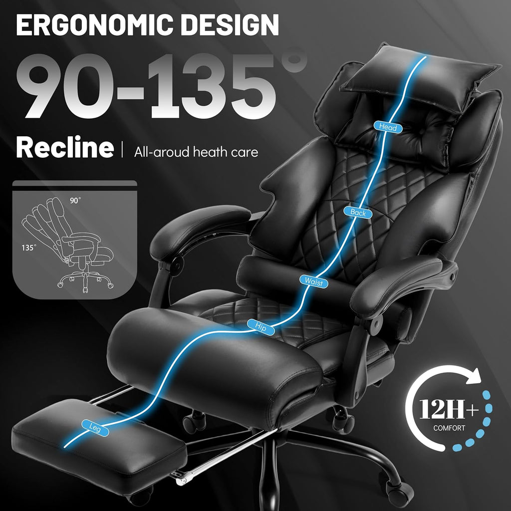 Massage Office Chair with Footrest, Large and Tall Leather Office Chair 500 lbs wourant