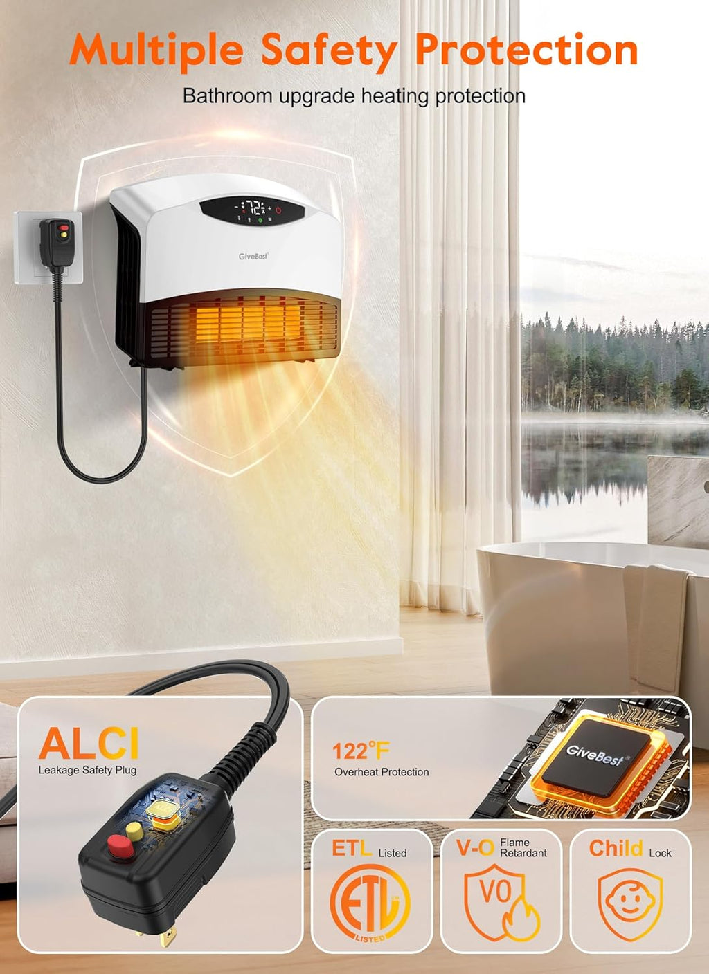 GiveBest Electric Wall Heater with WiFi and Remote Control, Floor or Wall Mounted Heater, Large Room Coverage, 3 Heating Modes, 1500W Fast Heating Space with Thermostat for Indoor Room Use wourant