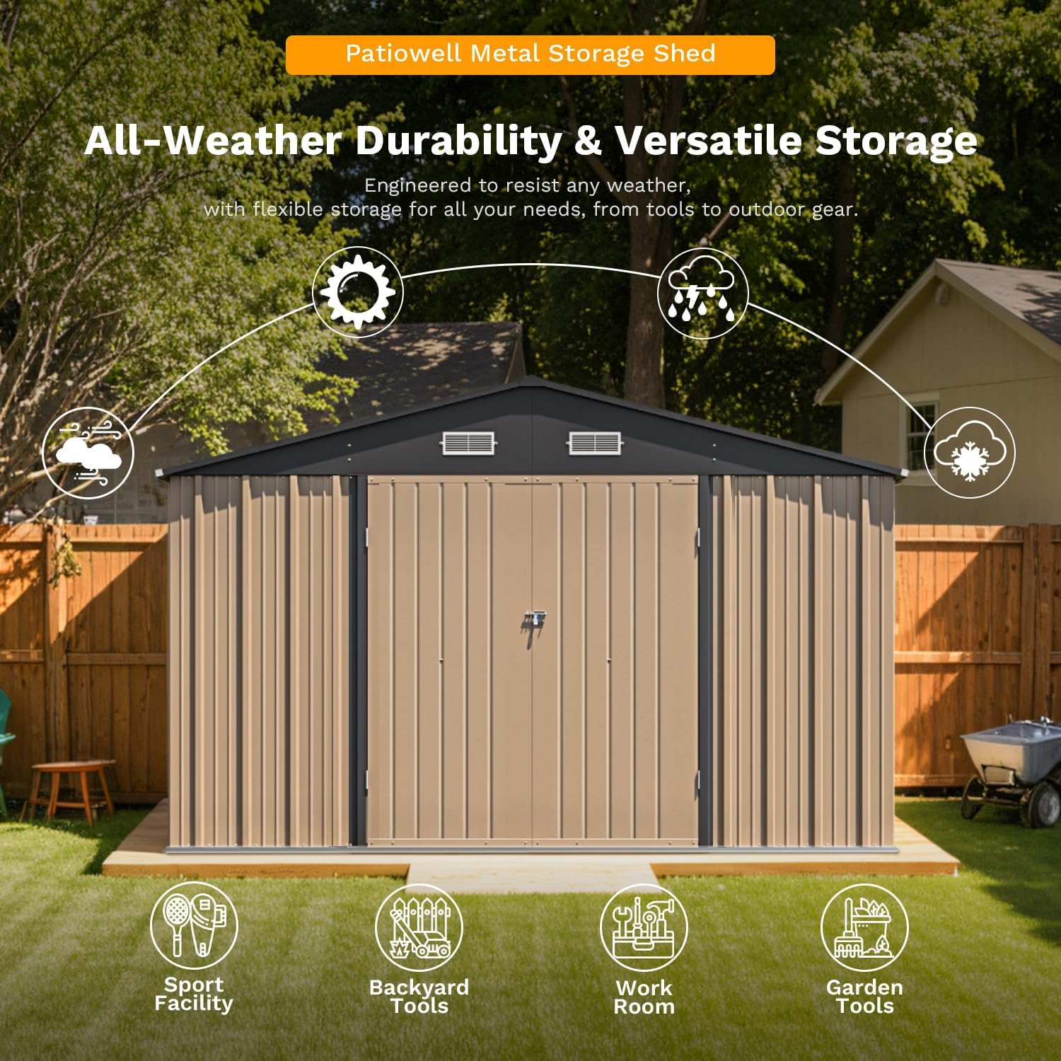Patiowell 5x3 FT Outdoor Storage Shed Tool Shed with Sloping Roof and Lockable Door Metal Shed wourant