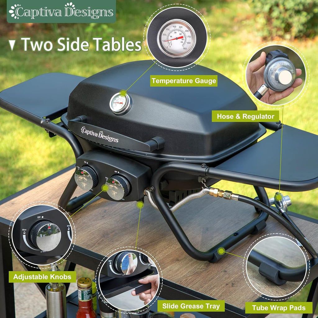 Captiva Designs 4-Burner Propane Gas BBQ Grill with Side Burner & Porcelain-Enameled Cast Iron Grates, 42,000 BTU Output Stainless Steel Grill for Outdoor Cooking Kitchen and Patio Backyard Barbecue wourant