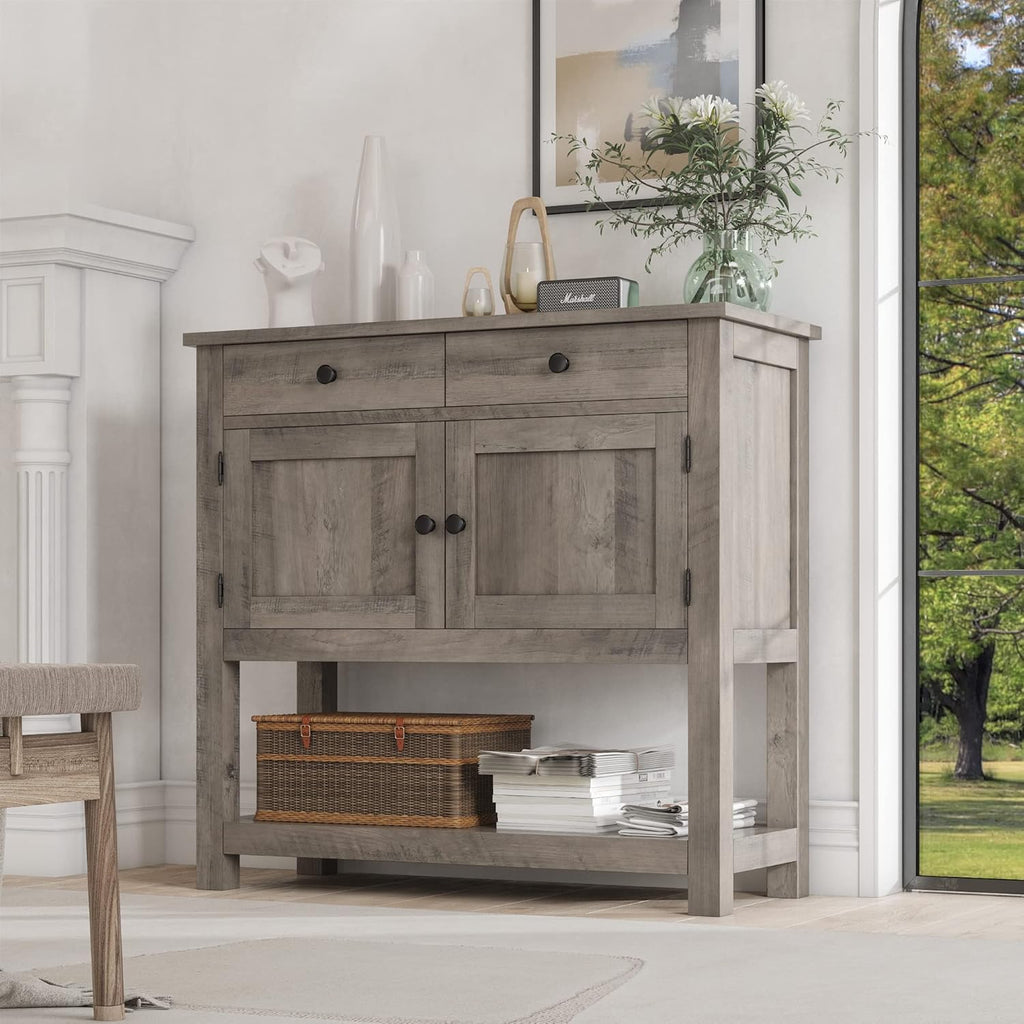 Farmhouse style console table coffee bar, entry table with storage rack, sofa table buffet sideboard wourant
