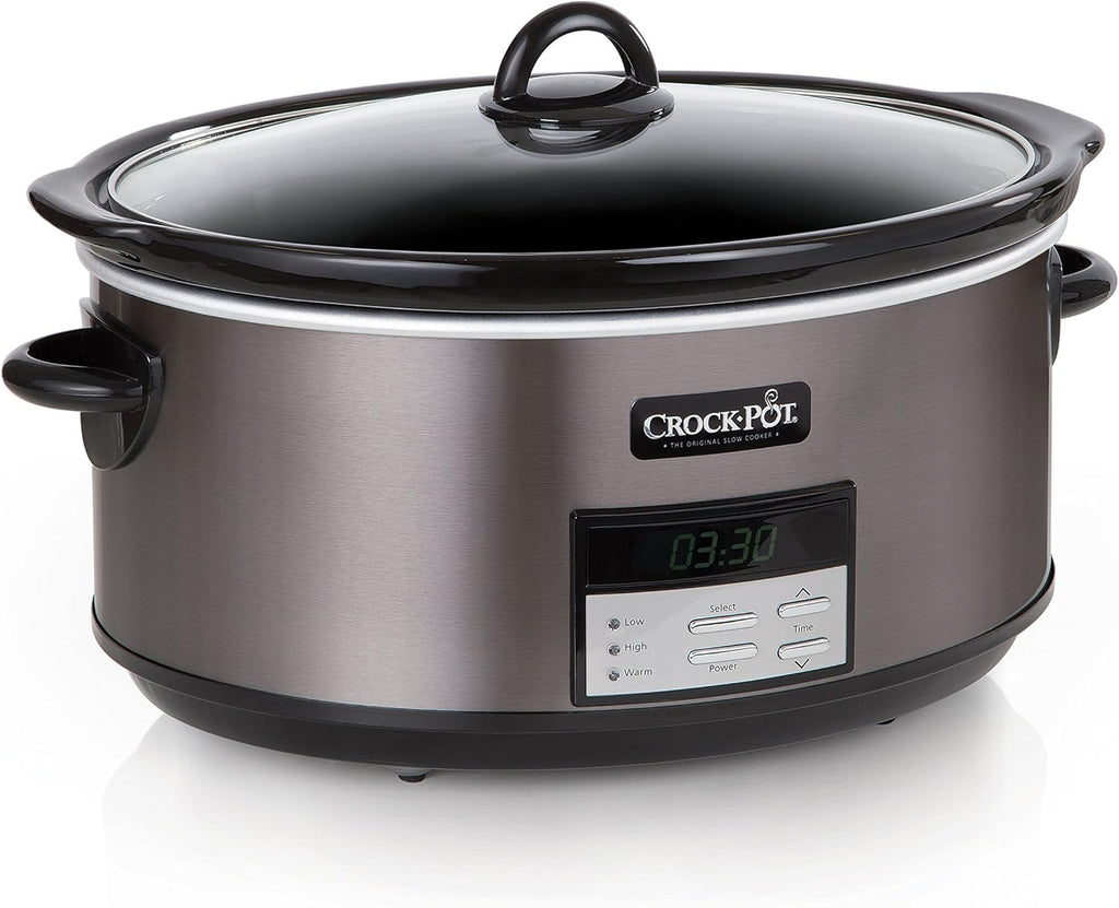 Large 8-Quart Programmable Slow Cooker with Auto Warm Setting Black Stainless Steel wourant
