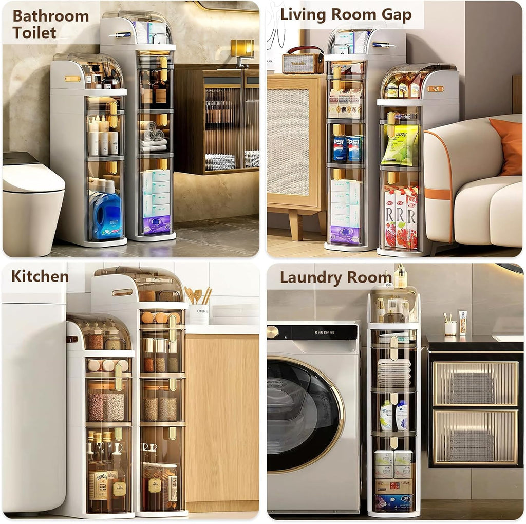 4-Tiers Narrow Bathroom Storage Cabinet 7.1 Slim Bathroom Floor Organizer with Drawers and Tissue Box Plastic Waterproof Mobile Locker wourant