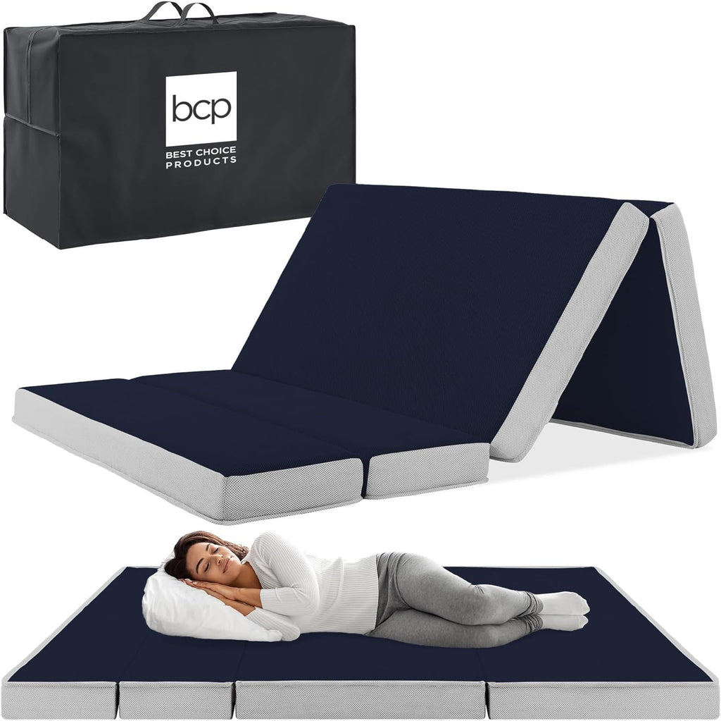 4in Portable Queen-Size Mattress, Tri-Fold Mattress for Camping, Guest, Toddler wourant