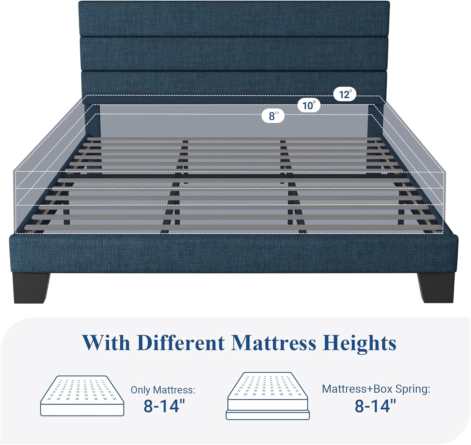 Allewie Queen Size Platform Bed Frame Fabric Upholstered Headboard Wooden Slats Support wourant