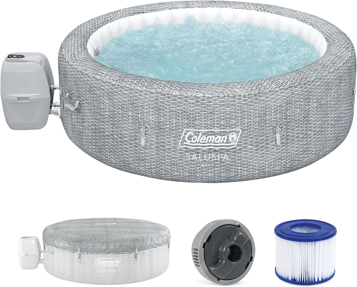 Coleman Sicily AirJet Large Round 5 to 7 Person Inflatable Hot Tub Portable Outdoor Spa wourant