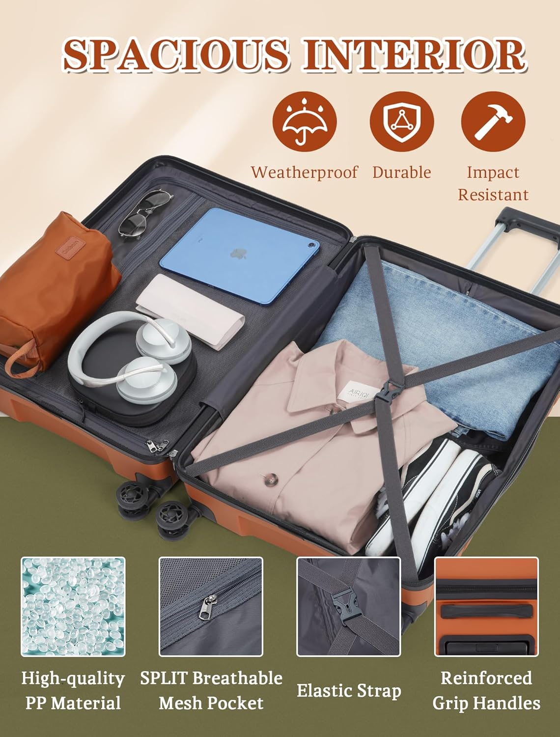 5-piece luggage set with wheels, ABS hardshell suitcase with spinner wheels wourant