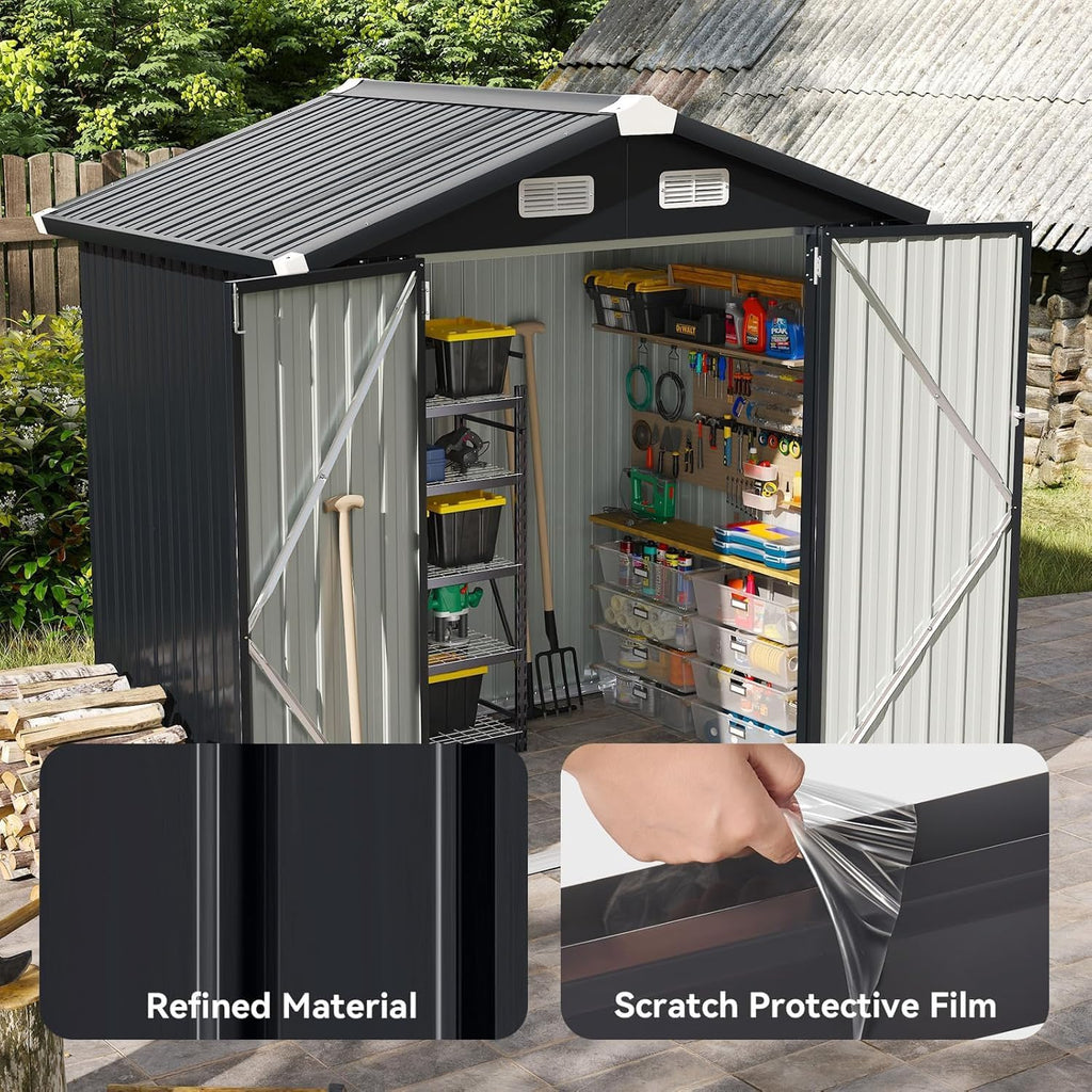 Aoxun 6.2x4 FT Shed Outdoor Storage Shed Metal Garden Shed Slooping Roof Tool Shed Bike Shed wourant