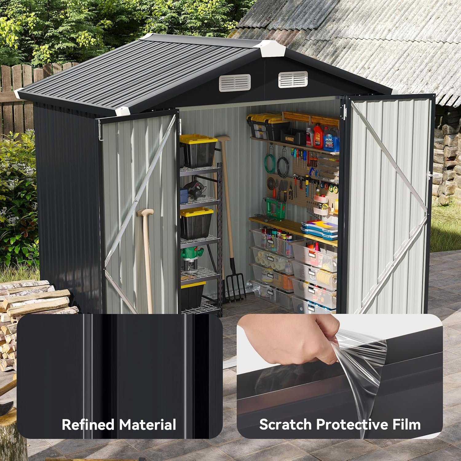 Aoxun 6.2x4 FT Shed Outdoor Storage Shed Metal Garden Shed Slooping Roof Tool Shed Bike Shed wourant