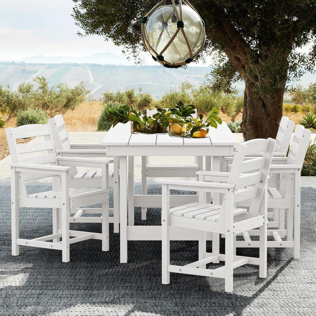 Outdoor HDPE Dining Table Set, 7-Piece Outdoor Dining Table Sets with Umbrella Hole Cut-Out Table and 6 Chairs wourant