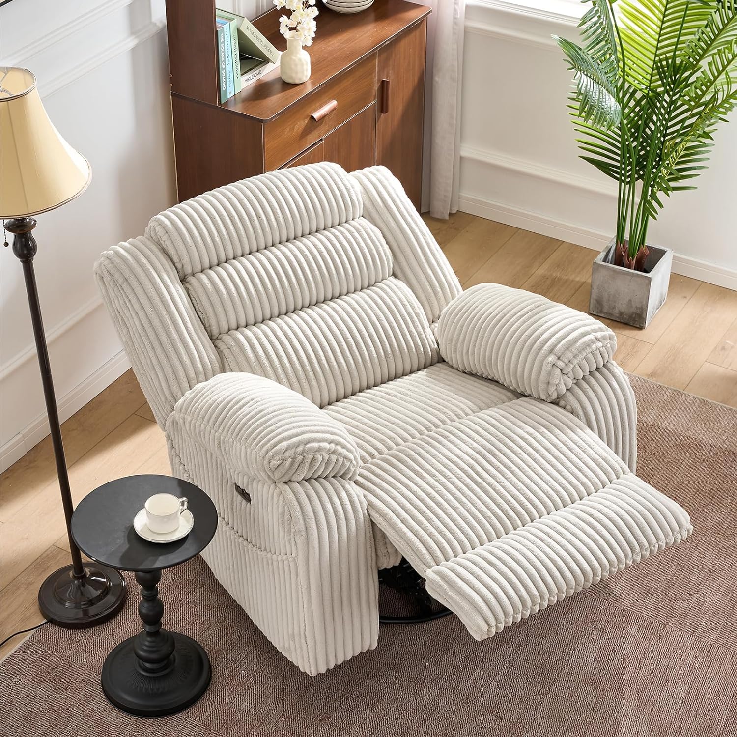 Electric rotary rocker lounge chair for adults with massage and calories, USB and C charging ports wourant