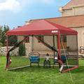 10x10ft Easy Pop-Up Canopy, Outdoor Screen Tent with Mosquito Netting, 2 Zipper Doors, and Roller Bag for Yard Camping Picnic Party Events, Beige wourant