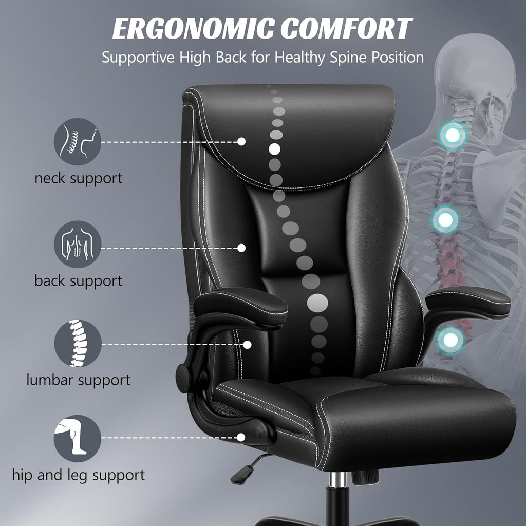 Office Chair Large High-Foot Computer Desk Chair, Breathable Leather Chair Lumbar Support Rotating Computer Chair wourant