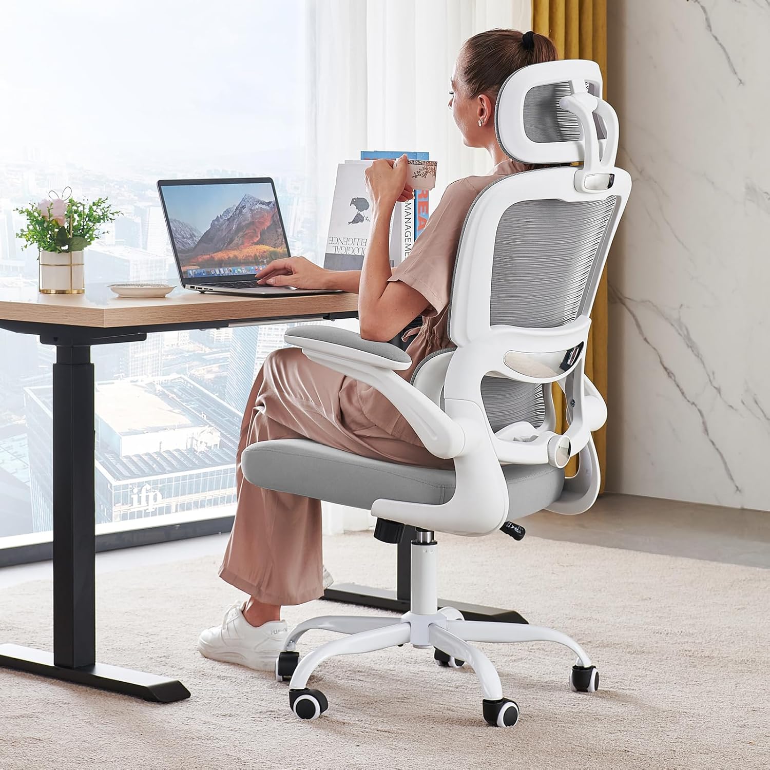 Office Chair Ergonomic Desk Chair, 330 lbs Home Mesh Desk Chair with Wheels, Comfortable Gaming Chair, High Back Office Chair wourant
