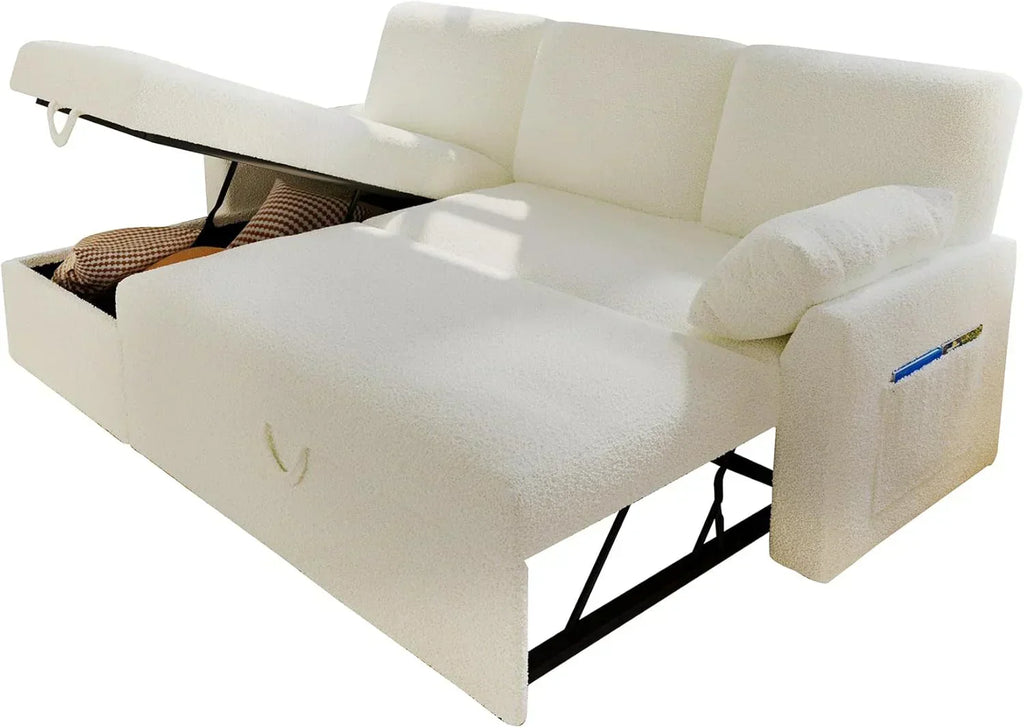 VanAcc Sofa Bed Sleeper Sofa with Storage Chaise 2 in 1 Pull Out Couch Living Room wourant