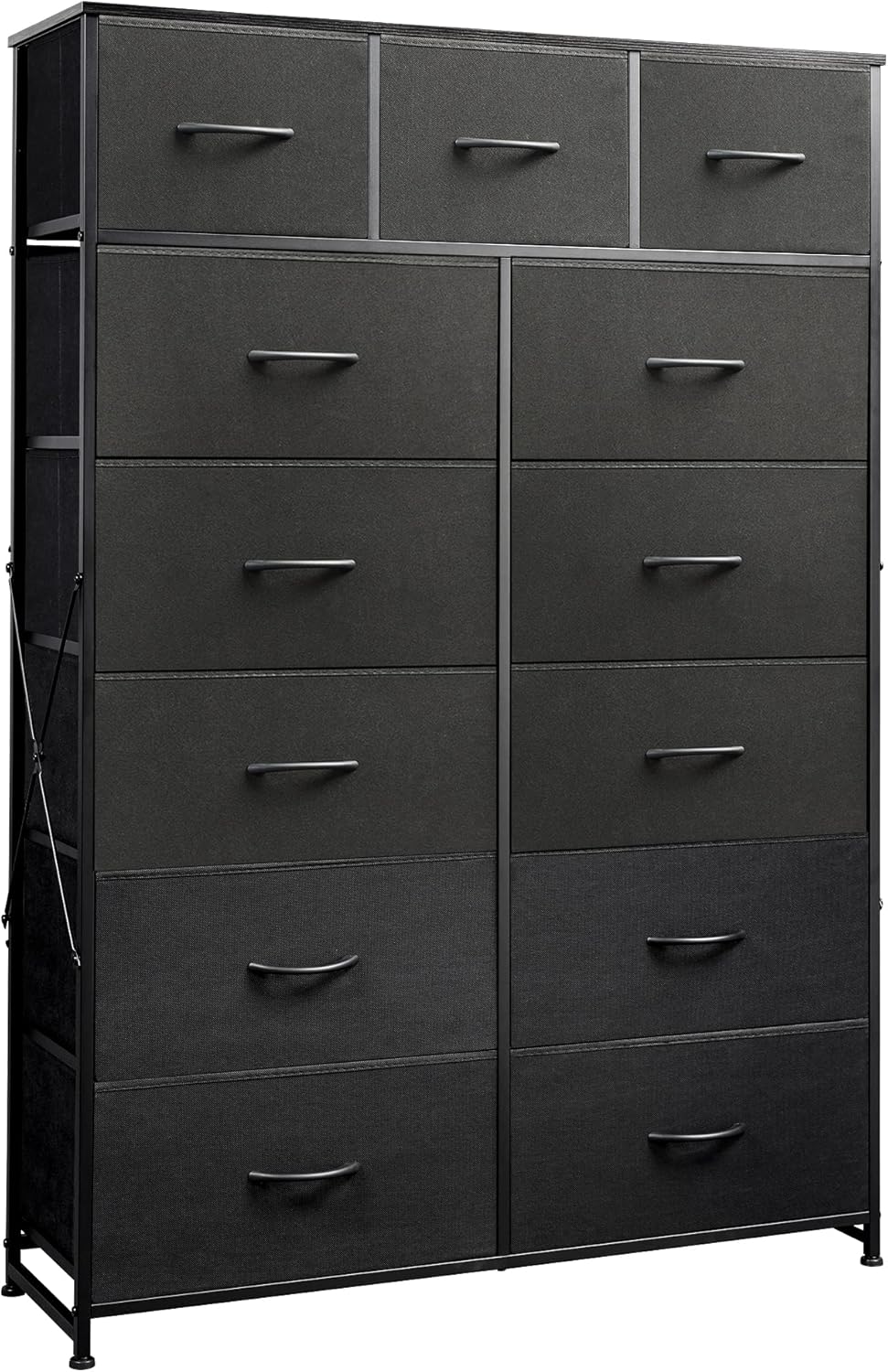 WLIVE Storage Organizer Unit with 13 Fabric Bins, Storage Drawers Organizer with Steel Frame, Tall Storage Tower Organizaton for Living Room, Hallway, Office, Charcoal Black wourant