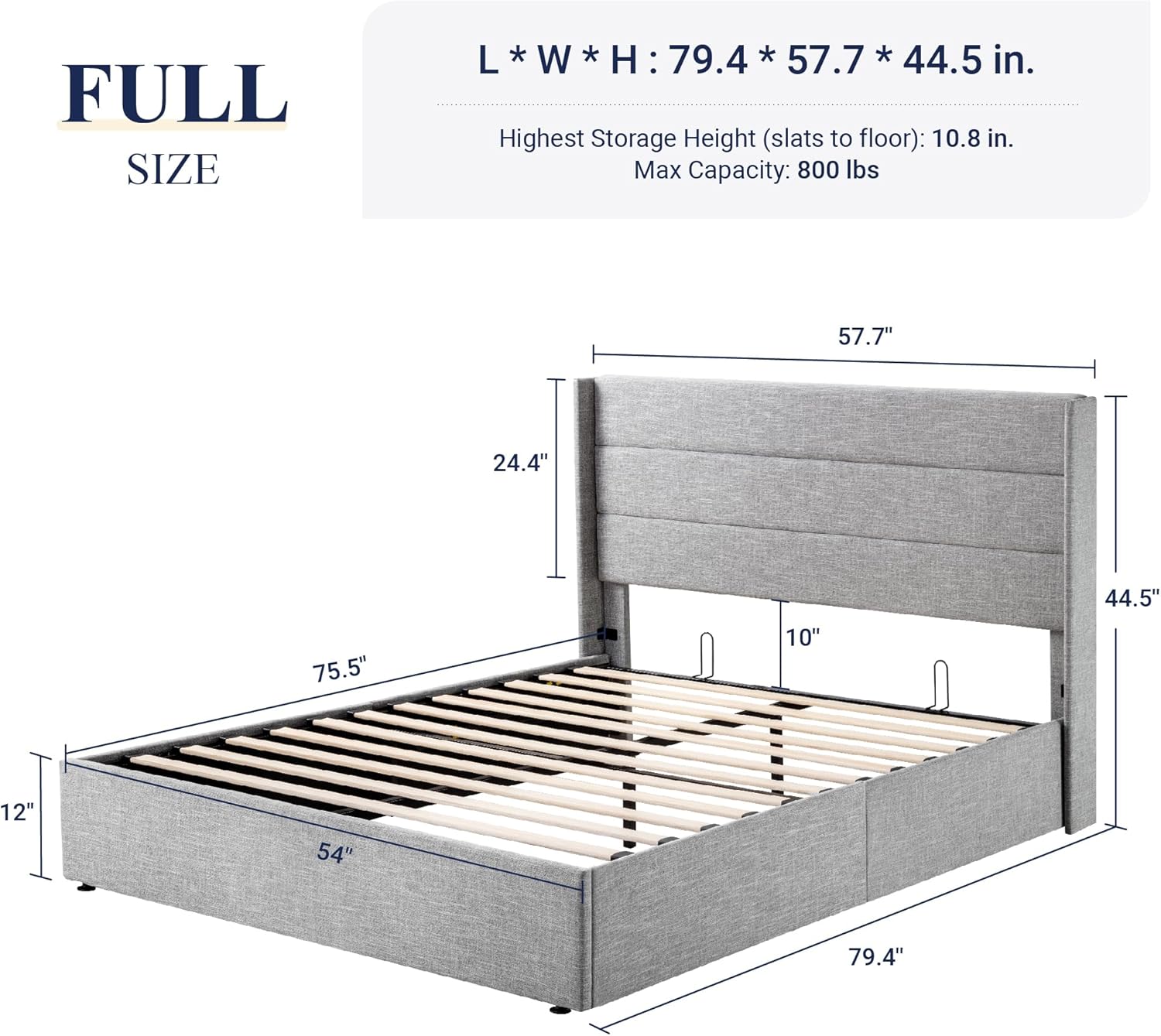 Allewie Queen Size Lift Up Storage Bed Modern Wingback Headboard Hydraulic Support wourant