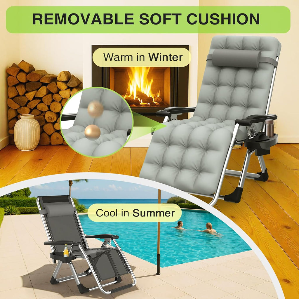 Indoor and outdoor patio chair folding lounge chair zero gravity chair with removable cushion camping lounge chair wourant