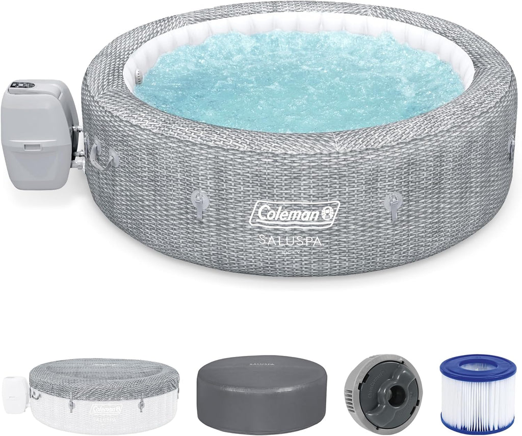 SaluSpa Sicily AirJet 7 Person Inflatable Hot Tub Round Portable Outdoor Spa with 180 Soothing AirJets and Insulated Cover, Gray wourant