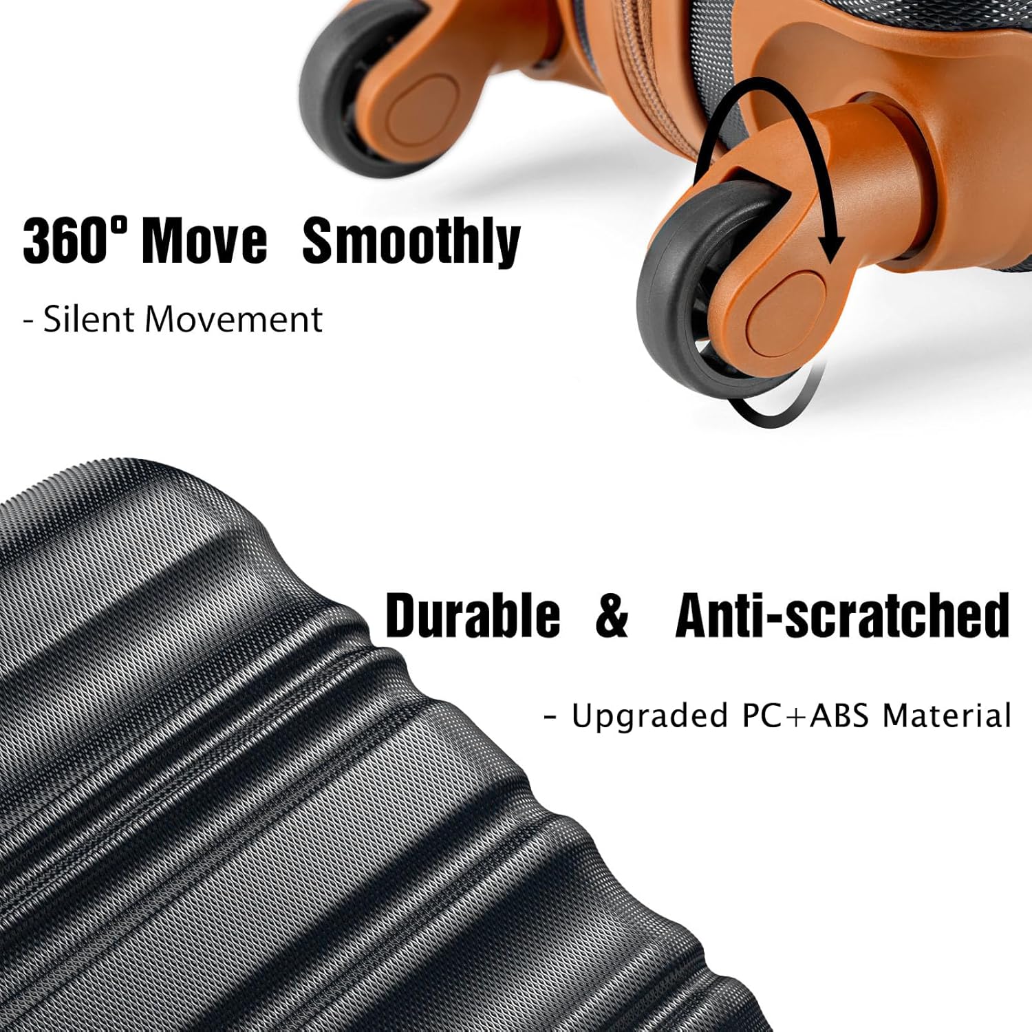LONG VACATION 6 Piece Luggage Set Carry on Suitcase with ABS+PC hardshell, Spinner Wheels & YKK Zipper TSA Lock wourant