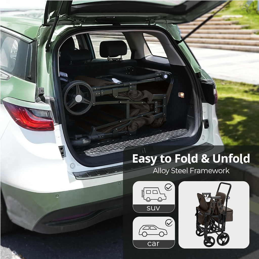 Stroller Wagon for Kids, Wagon Stroller Toddlers 2 Seaters, All-Terrain Baby Wagon Outdoor with Canopy, Parent Organizer, Adjustable Handle & Pull Bar for Infants and Toddlers, Gray wourant