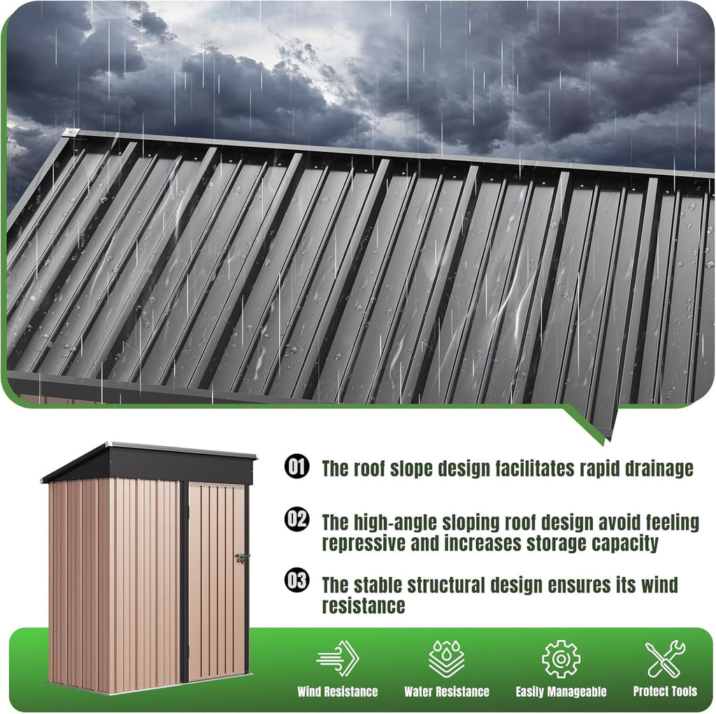 Aoxun 6.2x4 FT Shed Outdoor Storage Shed Metal Garden Shed Slooping Roof Tool Shed Bike Shed wourant