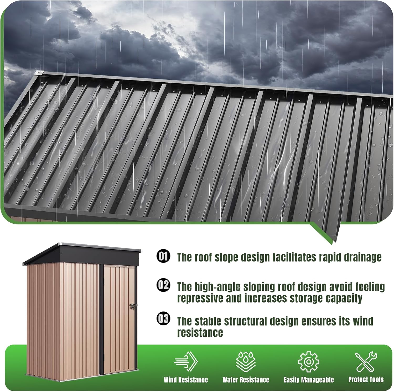 Aoxun 6.2x4 FT Shed Outdoor Storage Shed Metal Garden Shed Slooping Roof Tool Shed Bike Shed wourant