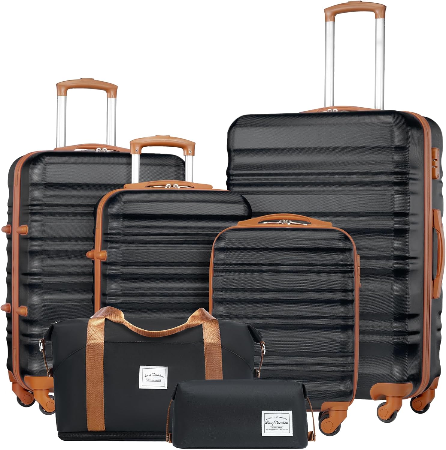 LONG VACATION 6 Piece Luggage Set Carry on Suitcase with ABS+PC hardshell, Spinner Wheels & YKK Zipper TSA Lock wourant