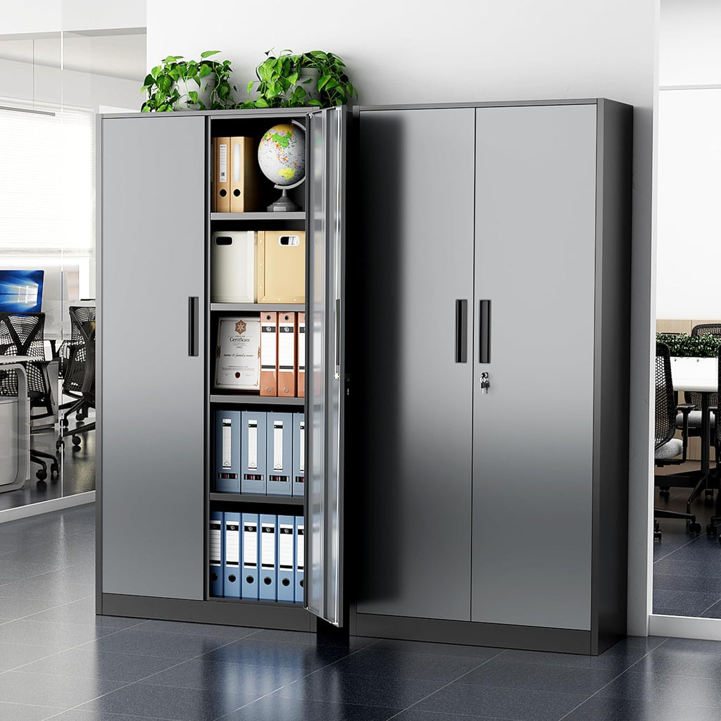 Greenvelly Metal Storage Cabinet, 72" Black Locking Metal Cabinet with 2 Doors and 4 Adjustable Shelves, Lockable Garage Storage Cabinets for Home Office, Garage, Kitchen, Living Room wourant