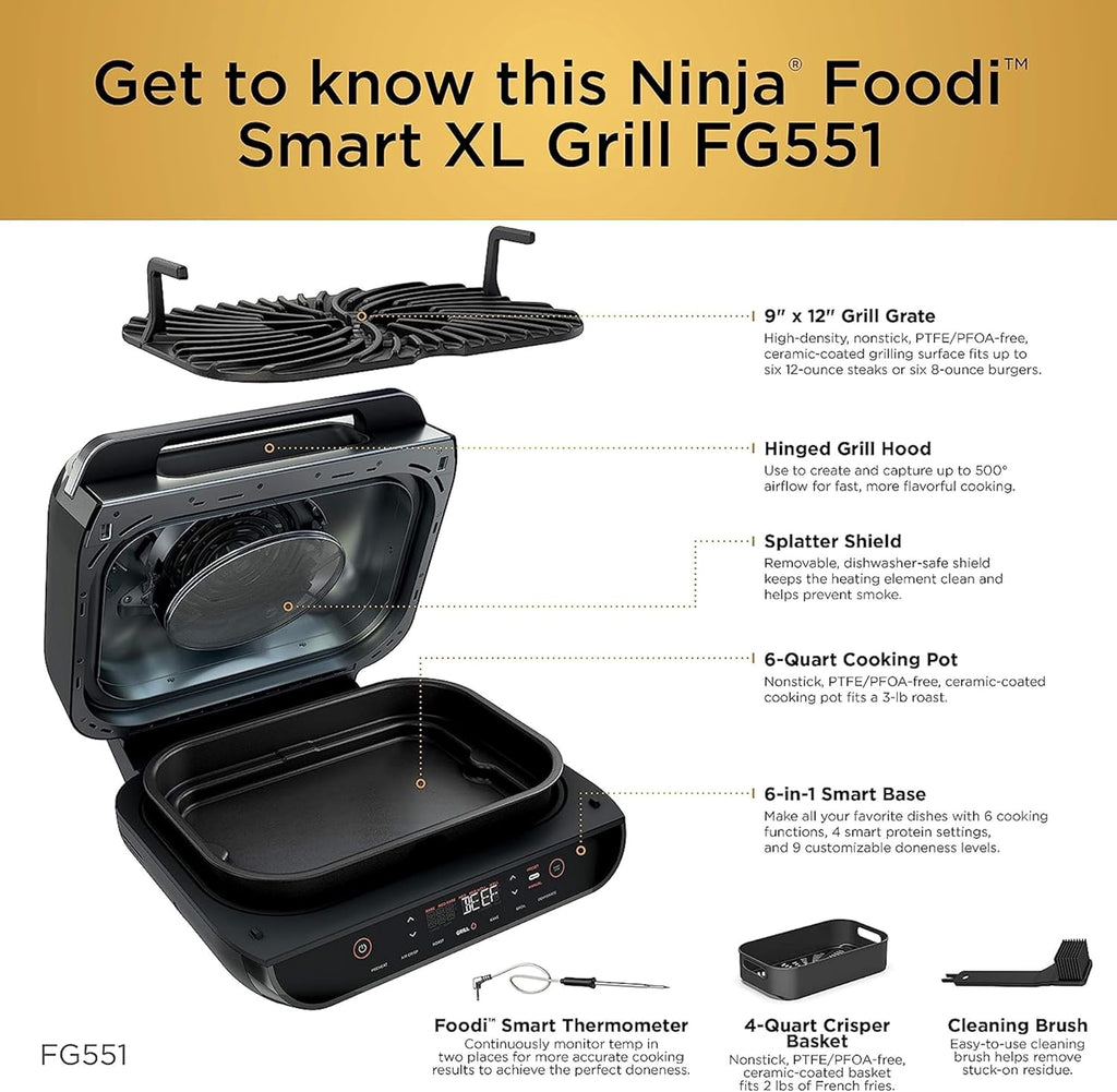 Ninja Foodi Smart XL 6-in-1 Indoor Grill with Air Fry, Bake, Roast, Broil, and Dehydrate, Smart Thermometer wourant