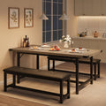 IDEALHOUSE 3 Piece Dining Table Set 63" Thick Metal Frame Kitchen Table Wooden Dinette Table Set wourant
